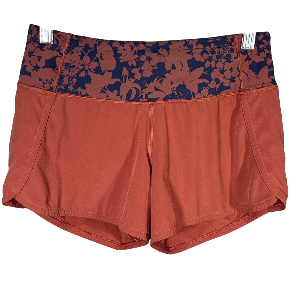 Lululemon Womens Running‎ Athletic Shorts Floral Waistband Coral Blue Size 2